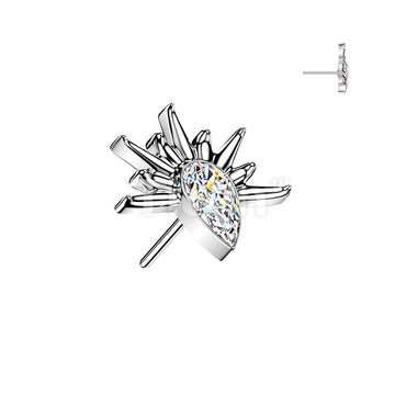 Titanium Threadless Push In Half Sun Teardrop CZ Top - Image 2