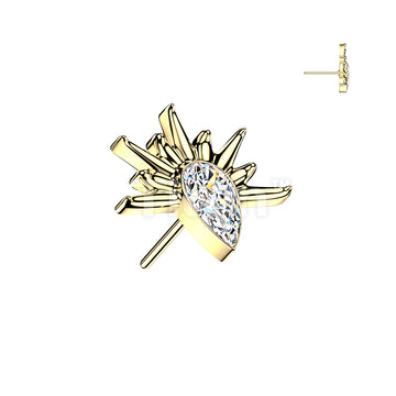 Titanium Threadless Push In Half Sun Teardrop CZ Top - Image 3