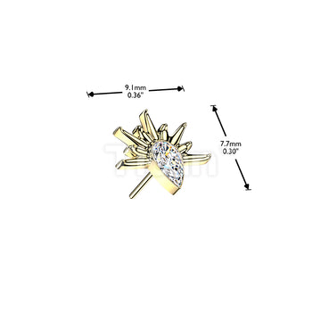 Titanium Threadless Push In Half Sun Teardrop CZ Top - Image 4