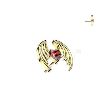 Titanium Threadless Push In Bat Wing Top With Heart CZ Center - Image 2