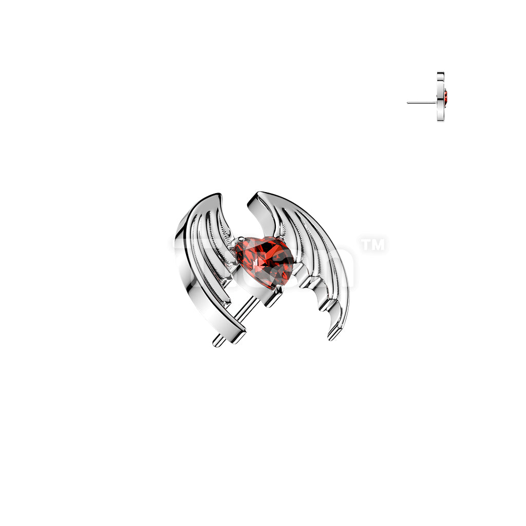 Titanium Threadless Push In Bat Wing Top With Heart CZ Center - Image 3