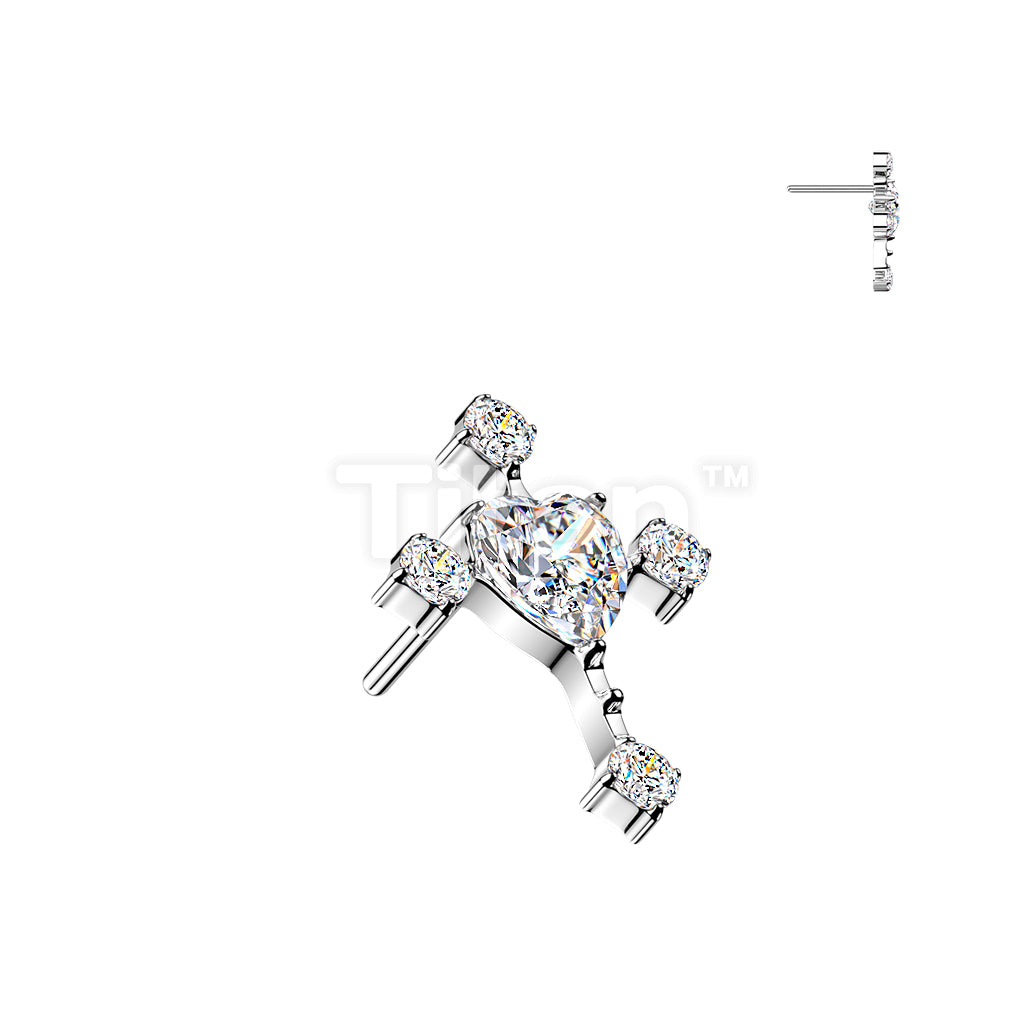 Titanium Threadless Push In Cross Top With CZ Ends and Heart CZ Center - Image 2