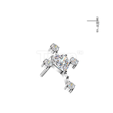 Titanium Threadless Push In Cross Top With CZ Ends and Heart CZ Center - Image 2