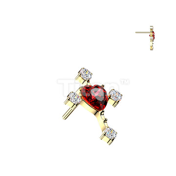 Titanium Threadless Push In Cross Top With CZ Ends and Heart CZ Center - Image 3