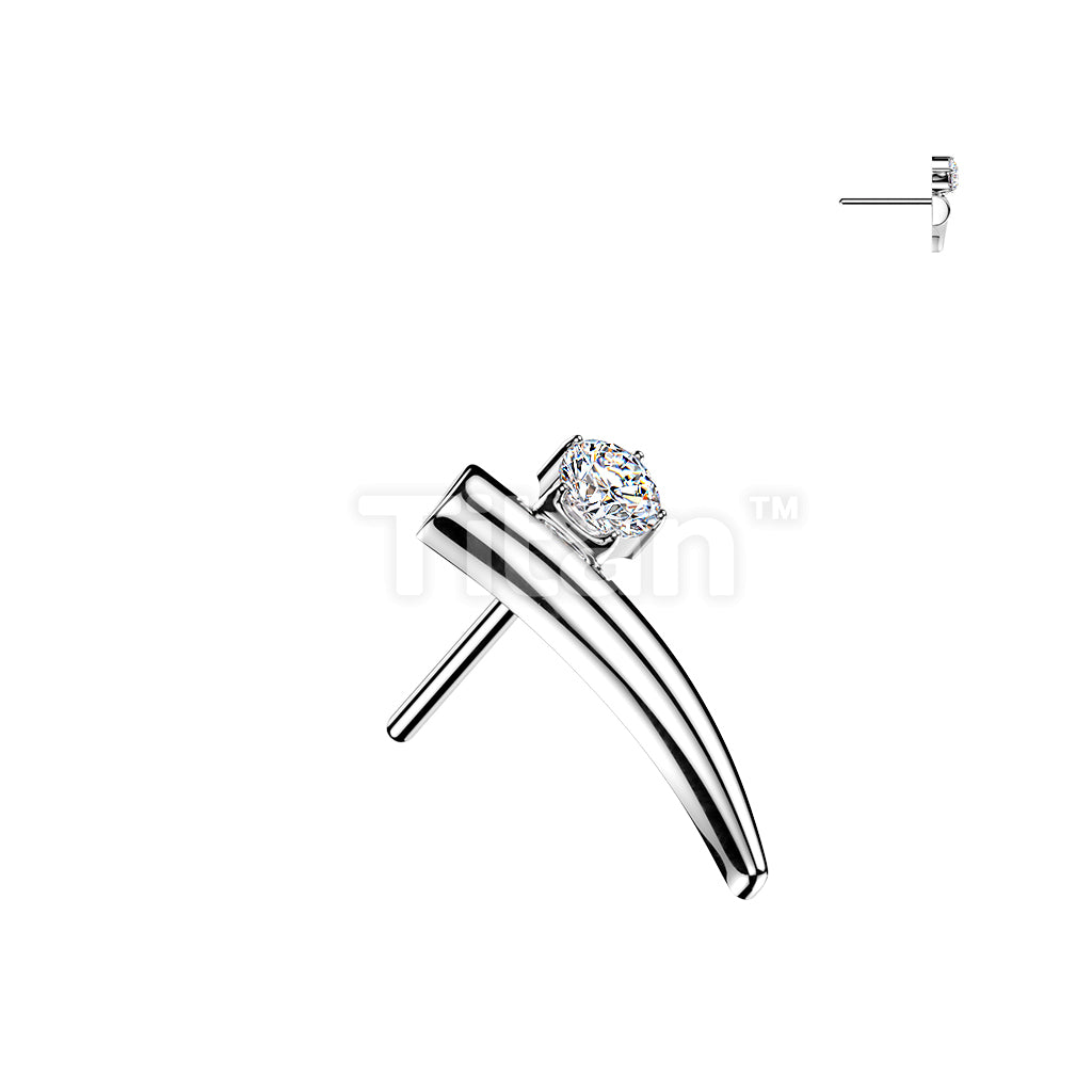 Titanium Threadless Push In Curved Bar Top With Round CZ - Image 2