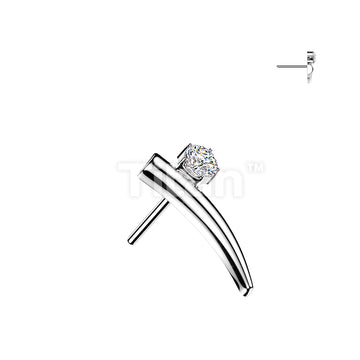 Titanium Threadless Push In Curved Bar Top With Round CZ - Image 2