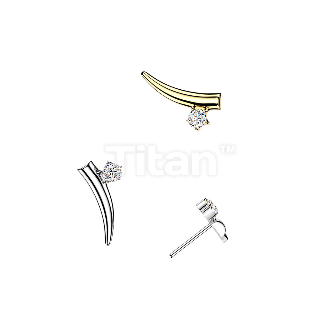 Titanium Threadless Push In Curved Bar Top With Round CZ