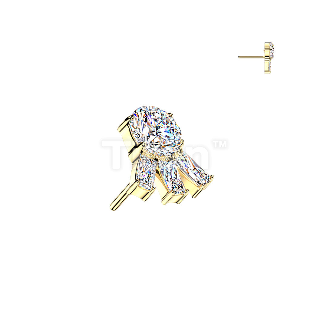 Titanium Threadless Push In Round CZ Top With 3 Baguette CZ - Image 3