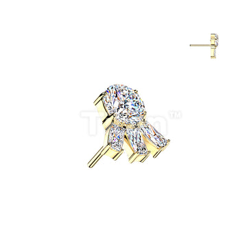 Titanium Threadless Push In Round CZ Top With 3 Baguette CZ - Image 3