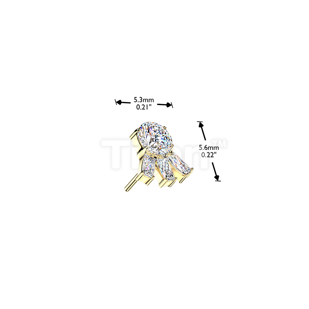 Titanium Threadless Push In Round CZ Top With 3 Baguette CZ - Image 4