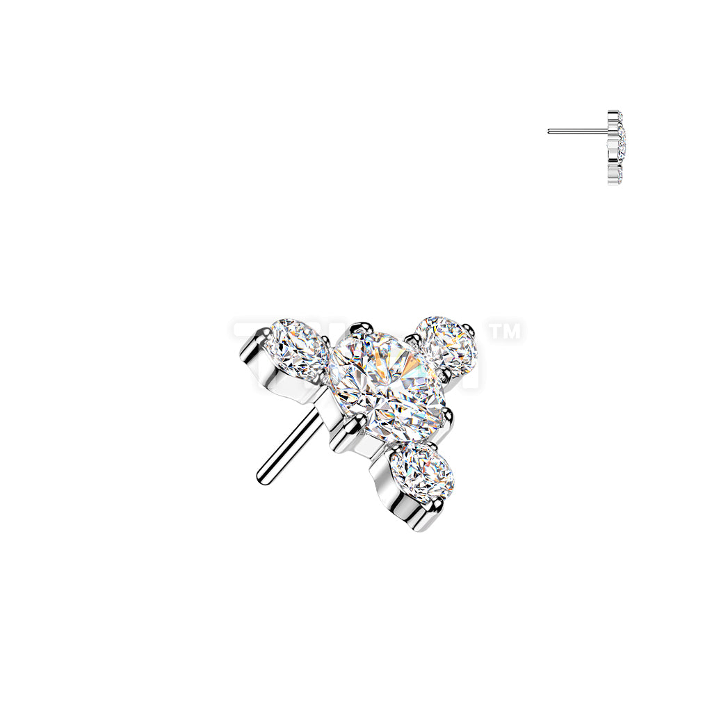 Titanium Threadless Push In Round CZ Top With 3 Small CZ - Image 2