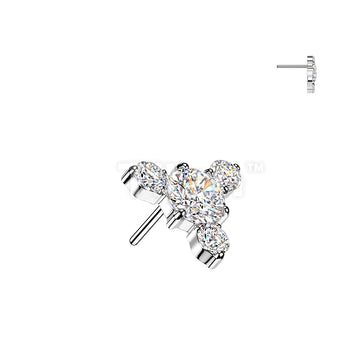 Titanium Threadless Push In Round CZ Top With 3 Small CZ - Image 2