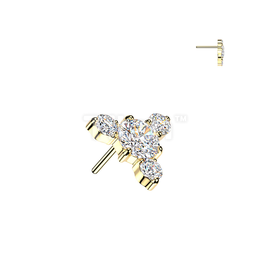 Titanium Threadless Push In Round CZ Top With 3 Small CZ - Image 3