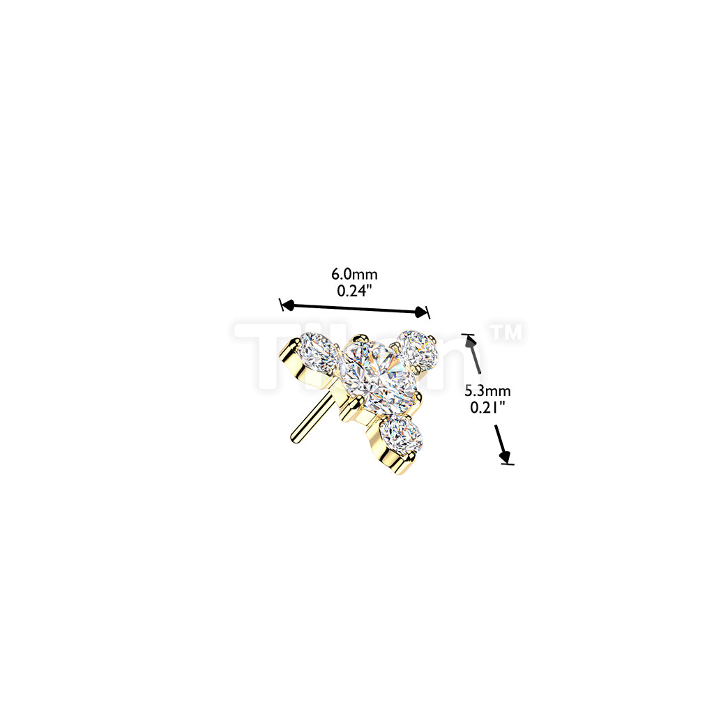 Titanium Threadless Push In Round CZ Top With 3 Small CZ - Image 4