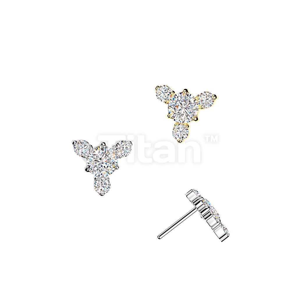 Titanium Threadless Push In Round CZ Top With 3 Small CZ