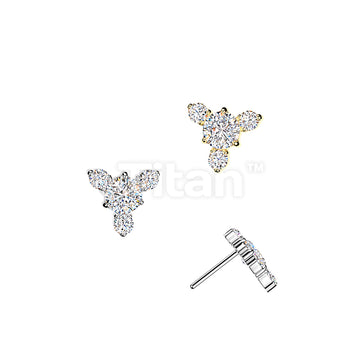 Titanium Threadless Push In Round CZ Top With 3 Small CZ
