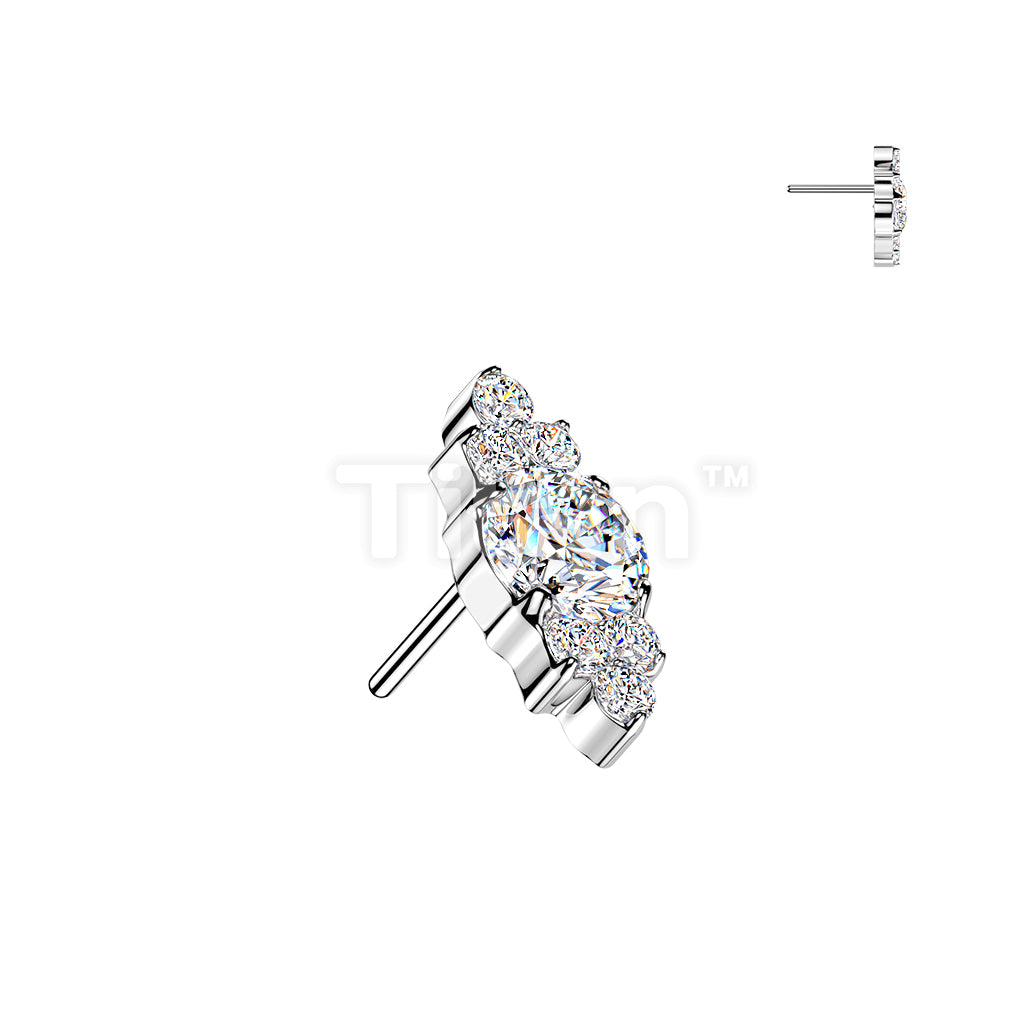 Titanium Threadless Push In Round CZ Top With Trinity CZ Clusters - Image 2