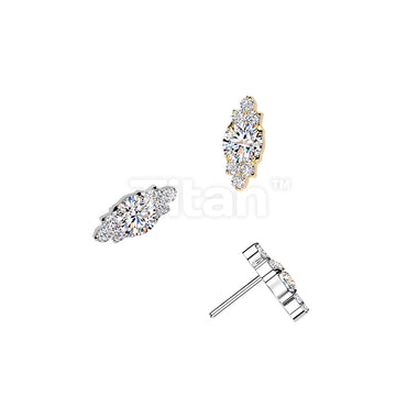 Titanium Threadless Push In Round CZ Top With Trinity CZ Clusters