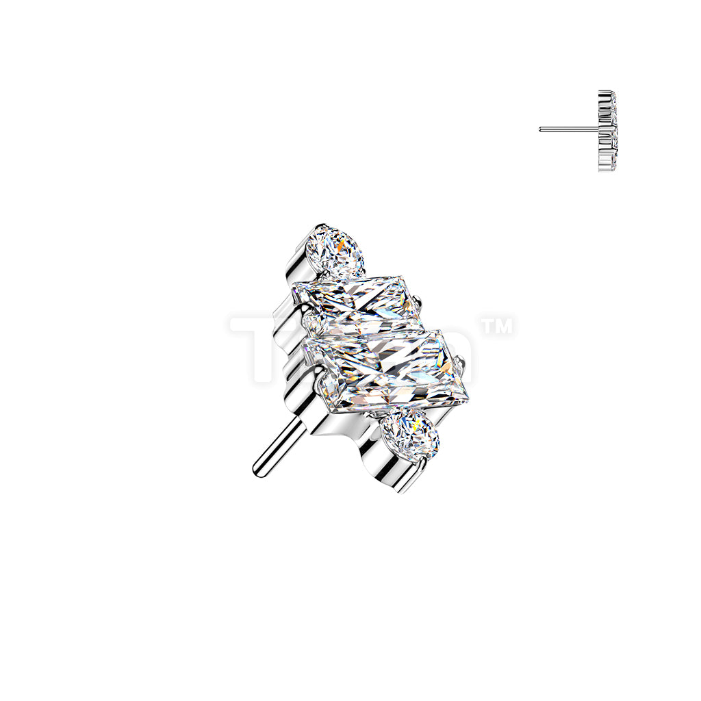 Titanium Threadless Push In 2 Baguette & 2 Round CZ Cluster Top - Image 2
