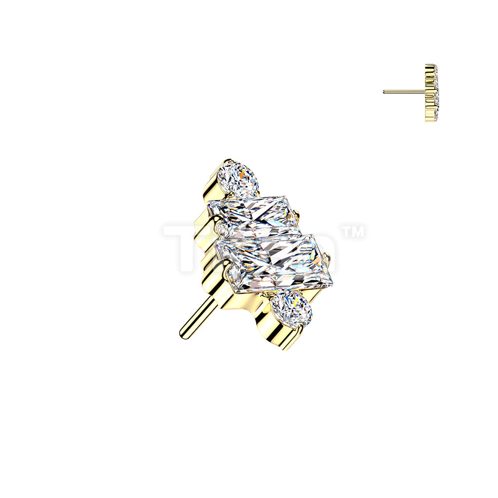 Titanium Threadless Push In 2 Baguette & 2 Round CZ Cluster Top - Image 3