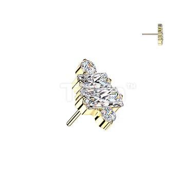 Titanium Threadless Push In 2 Baguette & 2 Round CZ Cluster Top - Image 3