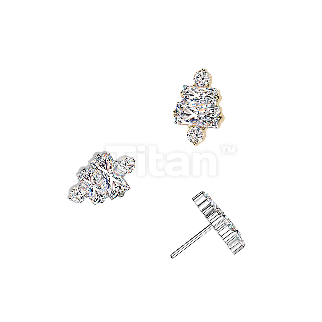 Titanium Threadless Push In 2 Baguette & 2 Round CZ Cluster Top