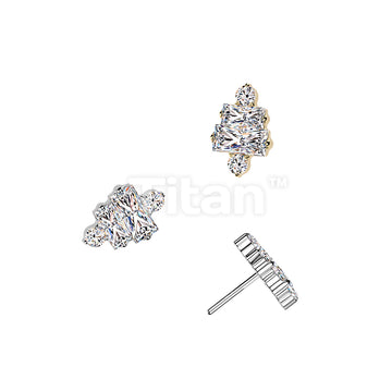 Titanium Threadless Push In 2 Baguette & 2 Round CZ Cluster Top