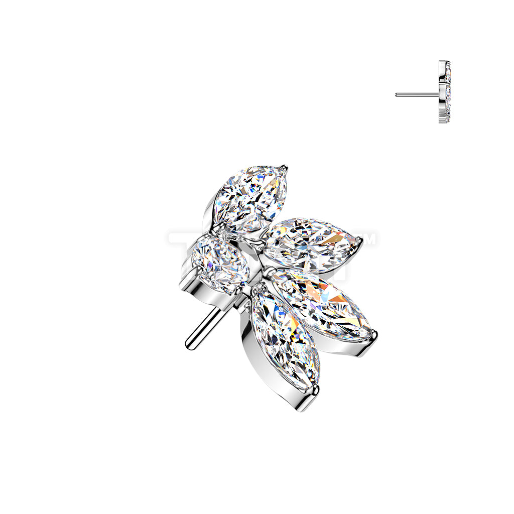 Titanium Threadless Push In 4 Marquise CZ Fan With Round CZ Top - Image 2