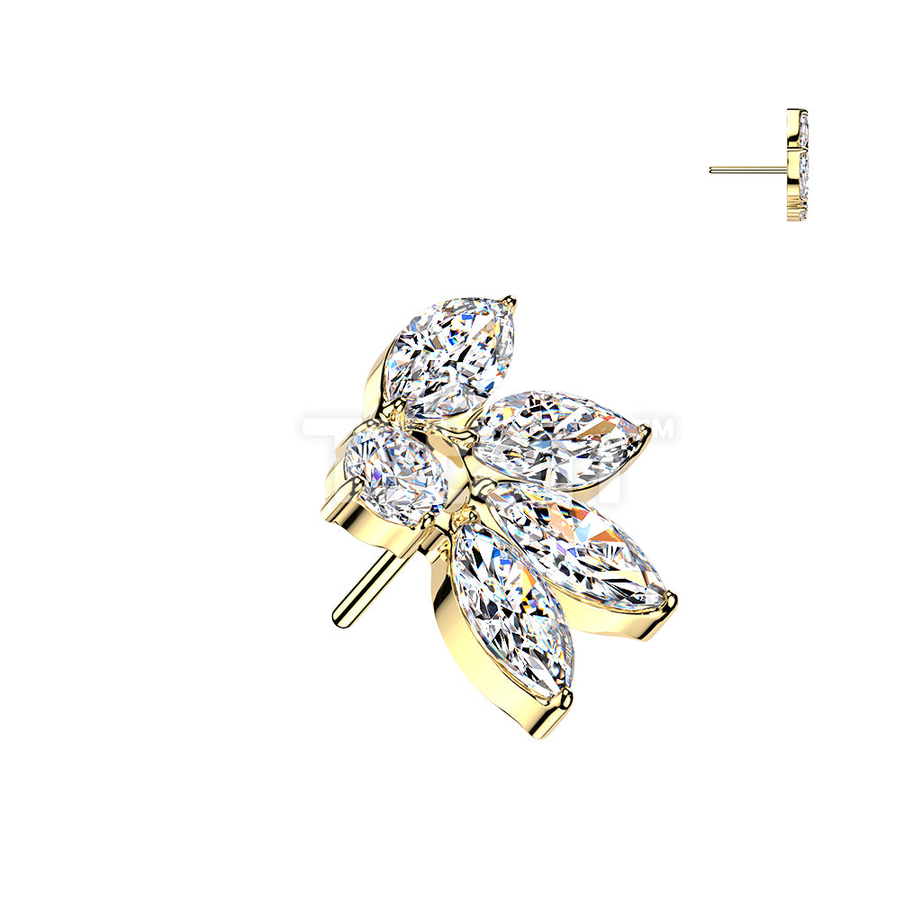 Titanium Threadless Push In 4 Marquise CZ Fan With Round CZ Top - Image 3