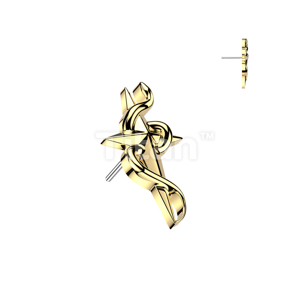 Titanium Threadless Push In Snake Wrapped Star Cross Top - Image 2