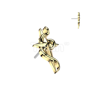 Titanium Threadless Push In Snake Wrapped Star Cross Top - Image 2