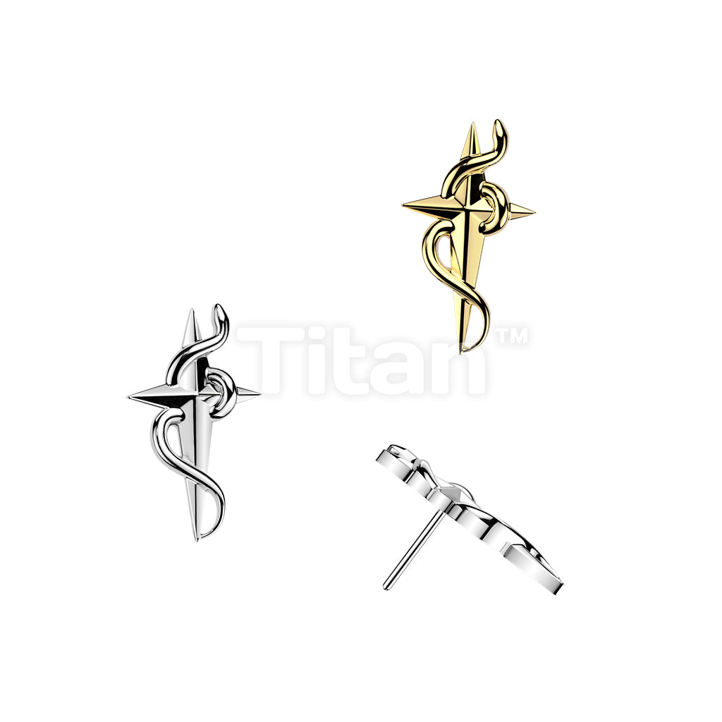 Titanium Threadless Push In Snake Wrapped Star Cross Top