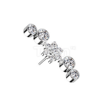 Implant Grade Titanium Threadless Push In Top With Opal or CZ Flower Center and Double Bezel Set CZs on Each Side - Image 2