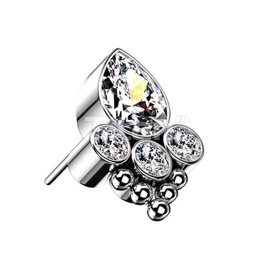 Implant Grade Titanium Threadless Push In Bezel Set CZ and Ball Cluster with Pear Center CZ Top - Image 2
