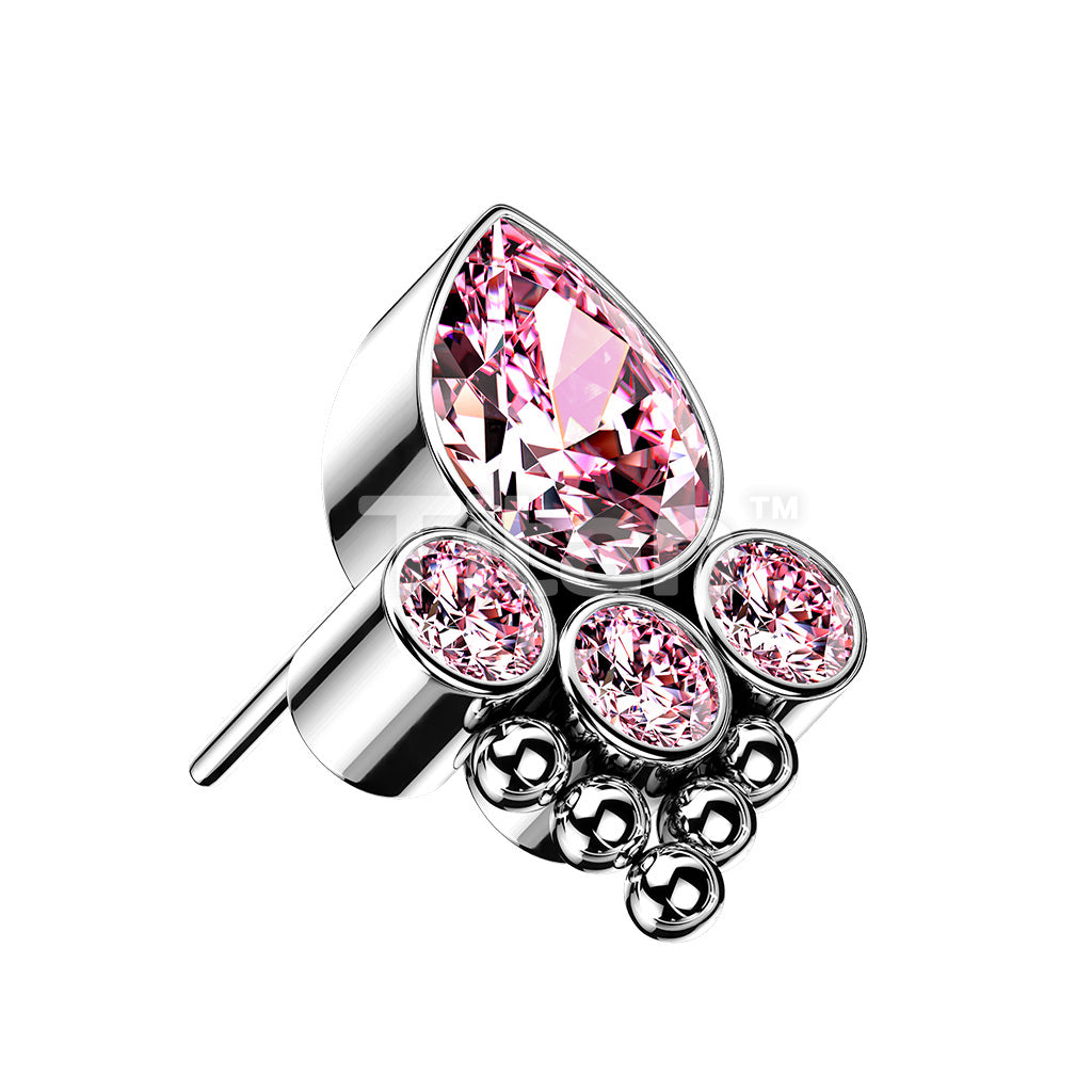 Implant Grade Titanium Threadless Push In Bezel Set CZ and Ball Cluster with Pear Center CZ Top - Image 4