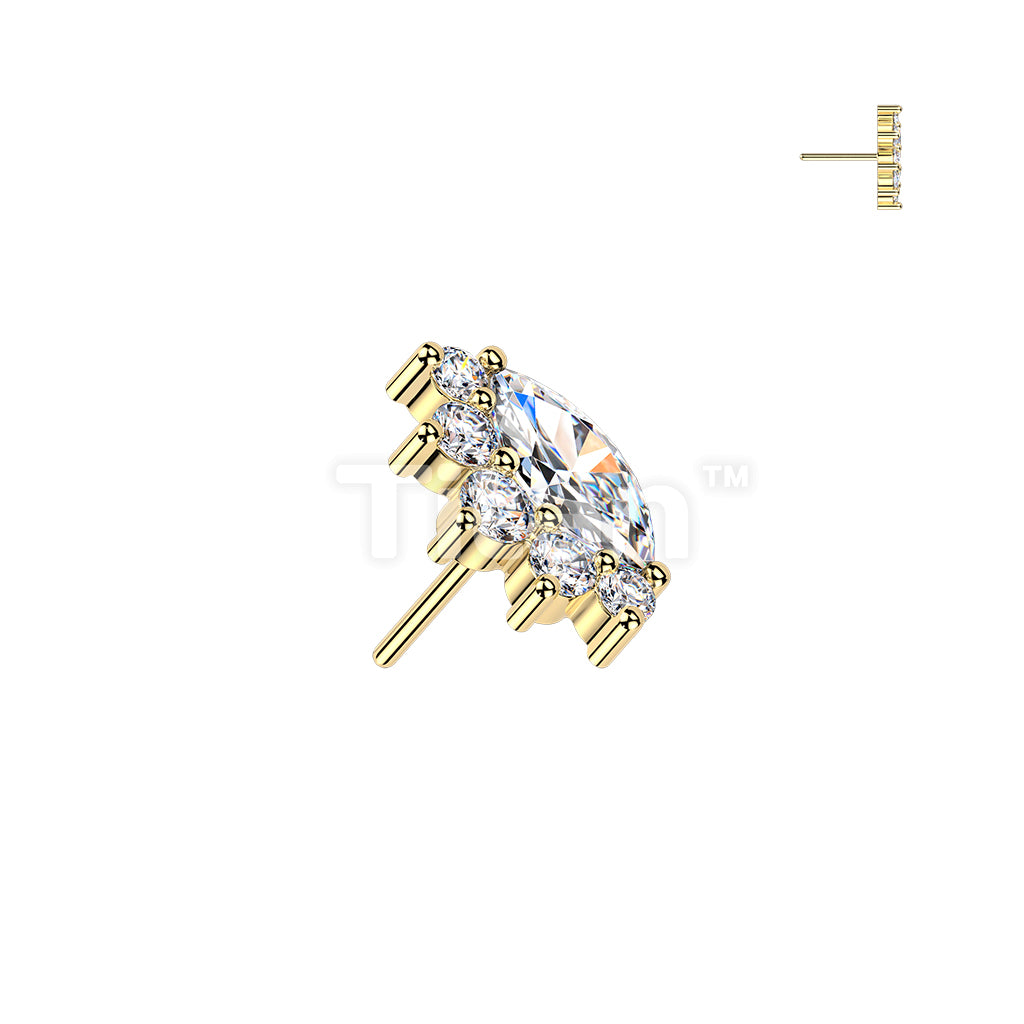 Titanium Threadless Push In Marquise & Round CZ Cluster Top - Image 3