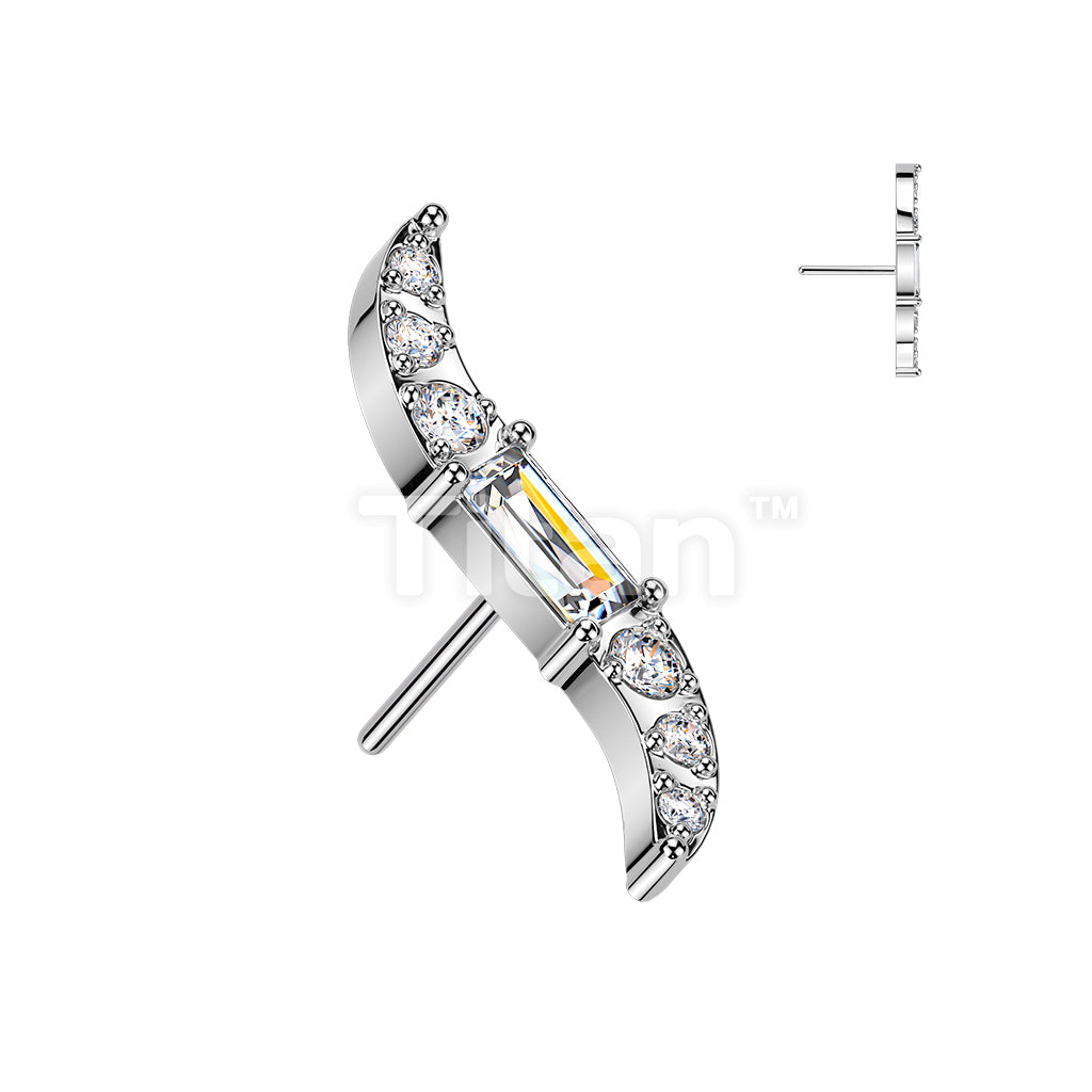 Titanium Threadless Push In Wave Top With Baguette CZ Center and Round CNC Set CZ  - Image 2