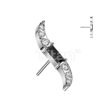 Titanium Threadless Push In Wave Top With Baguette CZ Center and Round CNC Set CZ  - Image 3
