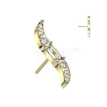 Titanium Threadless Push In Wave Top With Baguette CZ Center and Round CNC Set CZ  - Image 4