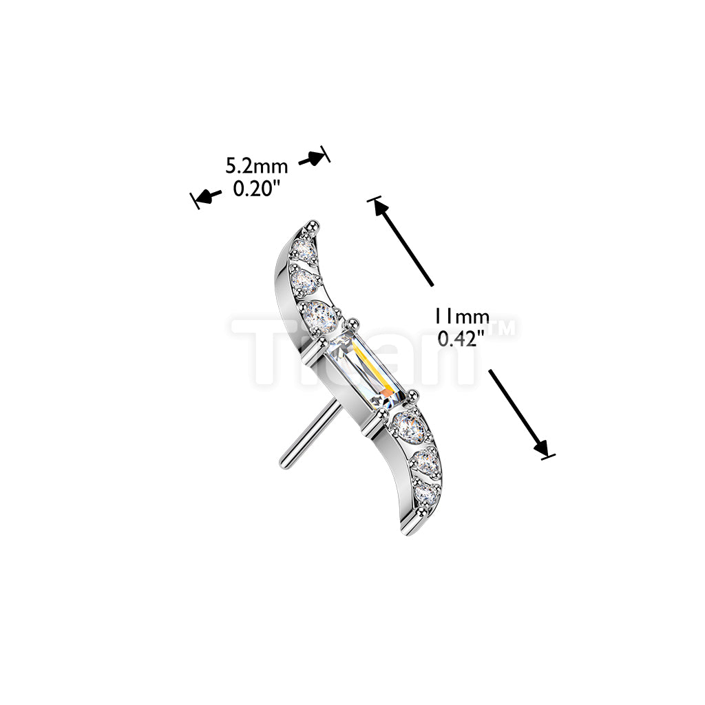 Titanium Threadless Push In Wave Top With Baguette CZ Center and Round CNC Set CZ  - Image 5