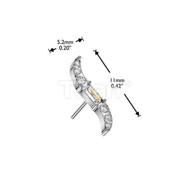 Titanium Threadless Push In Wave Top With Baguette CZ Center and Round CNC Set CZ  - Image 5