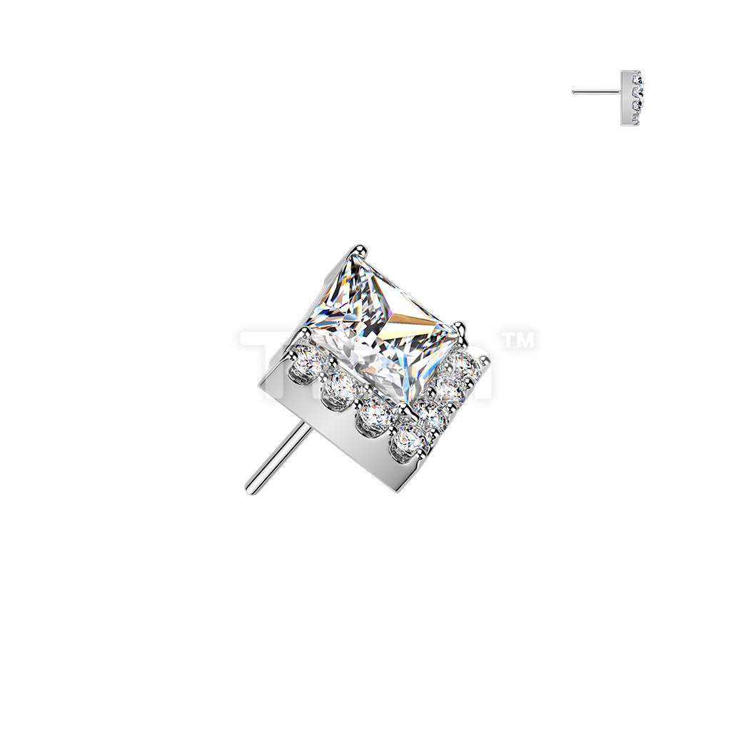 Titanium Threadless Push In Square & Pave Round CZ Cluster Top - Image 2