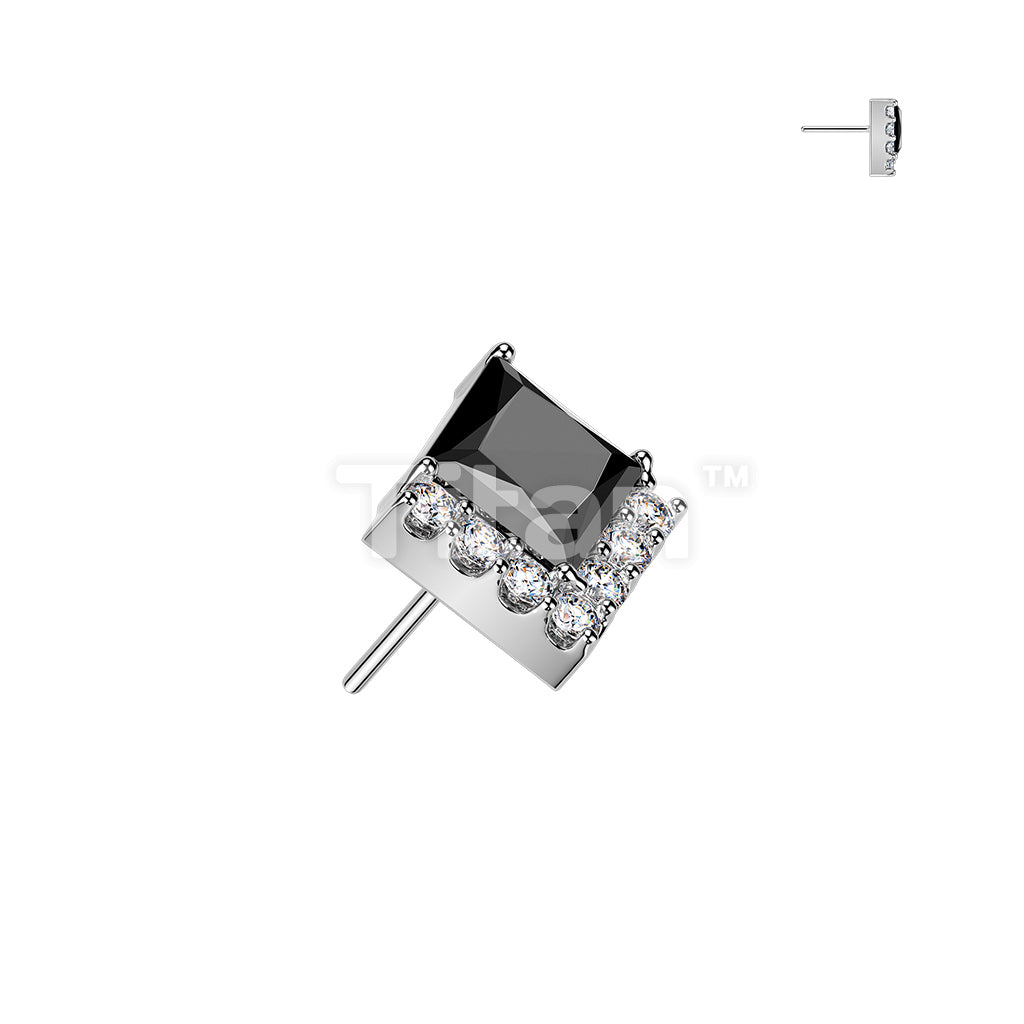Titanium Threadless Push In Square & Pave Round CZ Cluster Top - Image 3