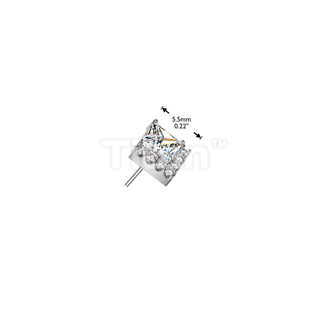 Titanium Threadless Push In Square & Pave Round CZ Cluster Top - Image 5