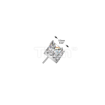 Titanium Threadless Push In Square & Pave Round CZ Cluster Top - Image 5
