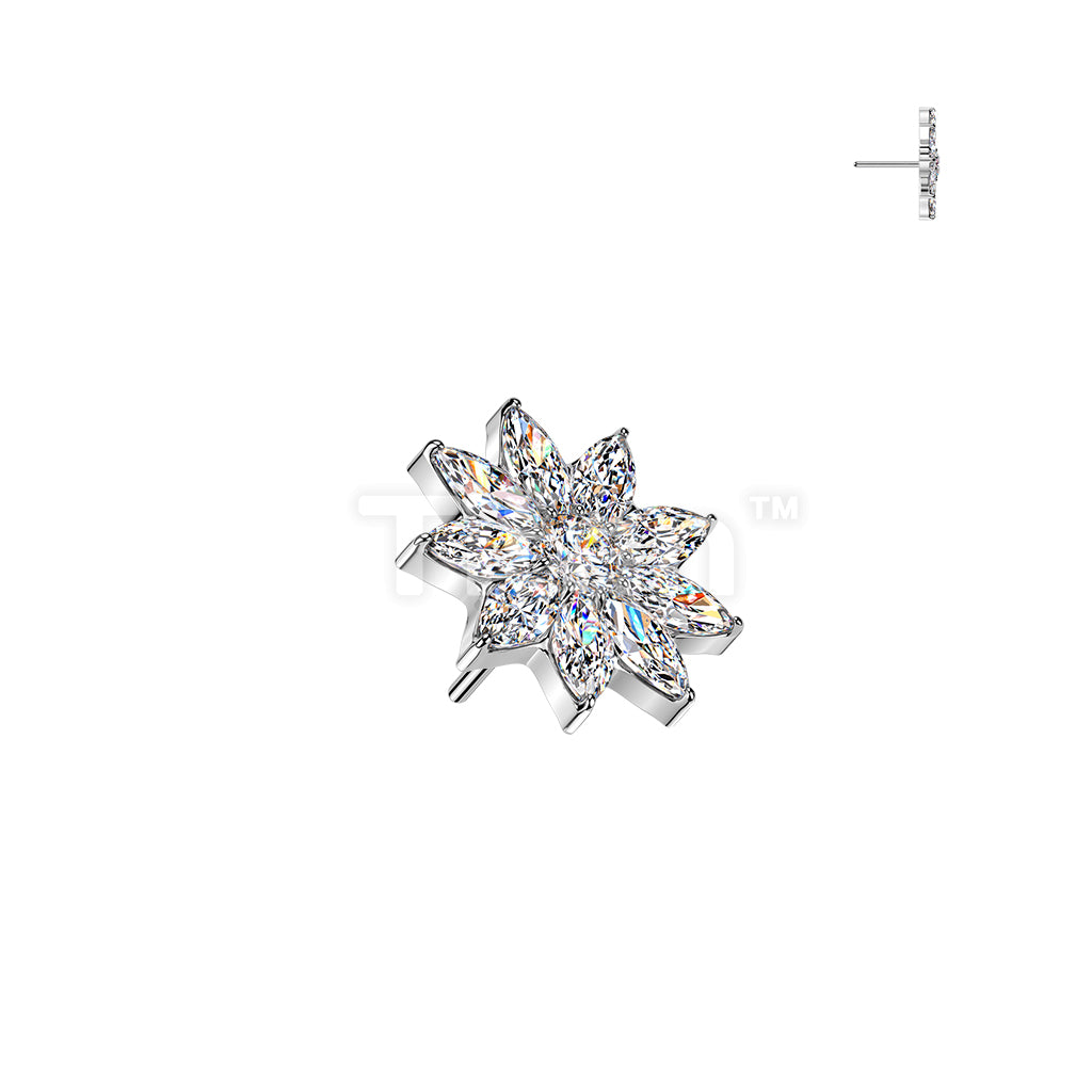 Titanium Threadless Push In CZ Petals Flower Top - Image 2