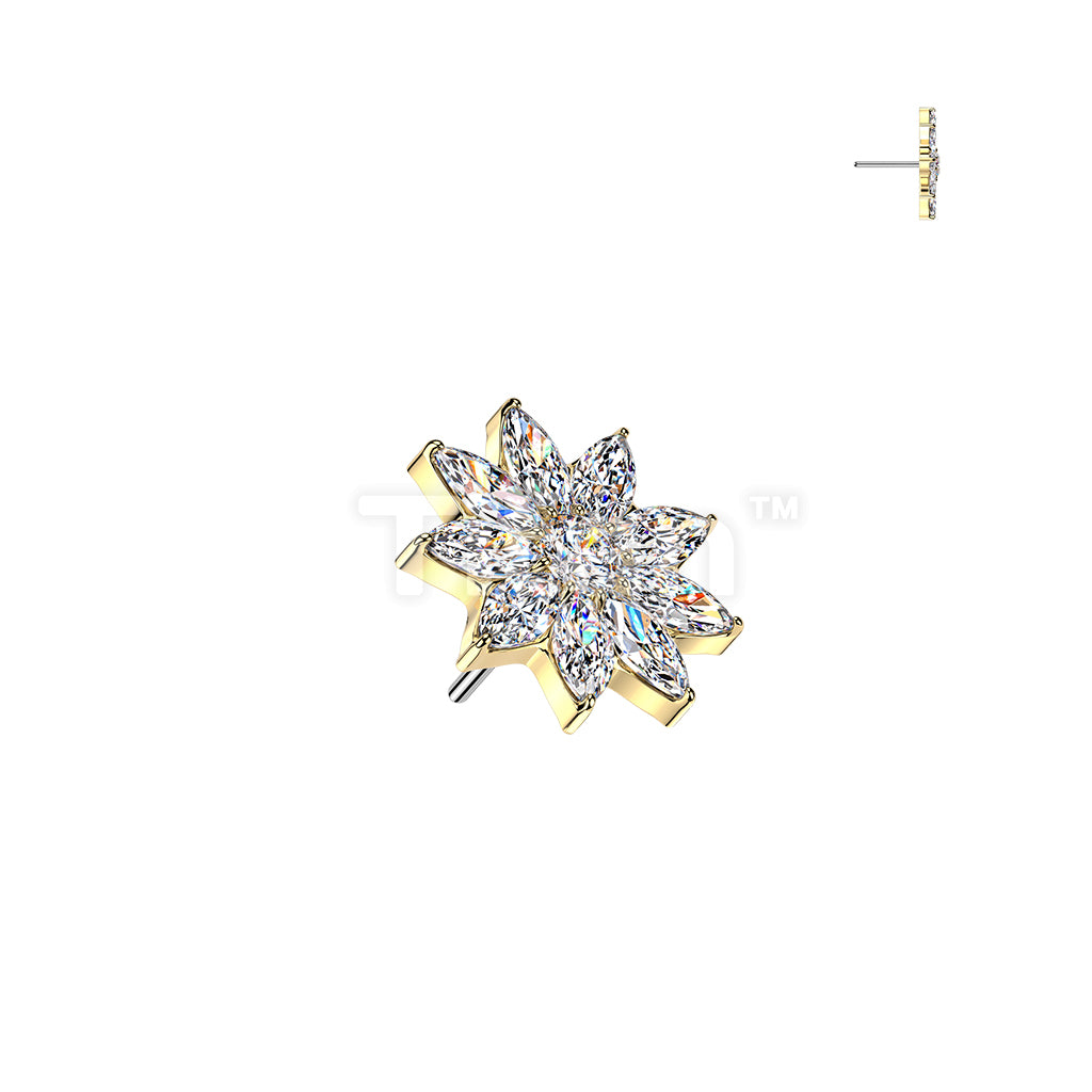 Titanium Threadless Push In CZ Petals Flower Top - Image 3