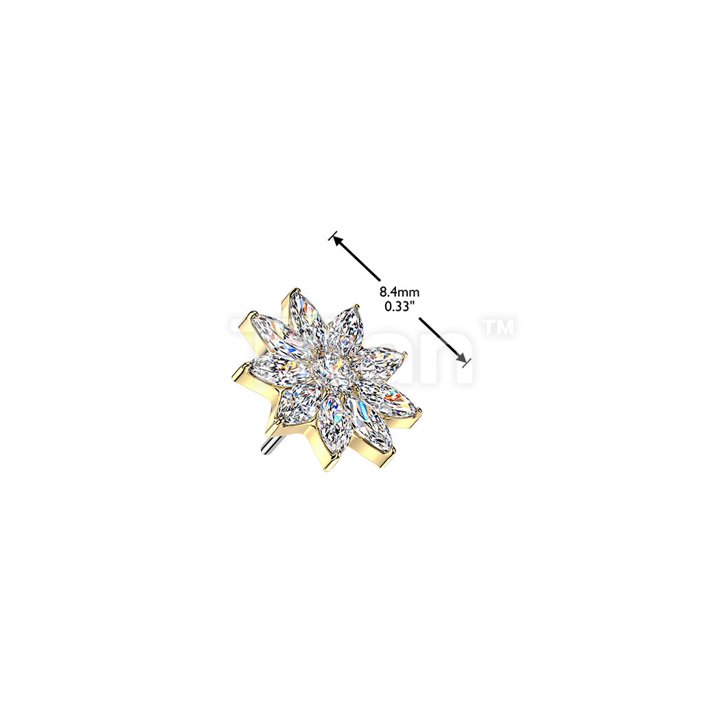 Titanium Threadless Push In CZ Petals Flower Top - Image 4