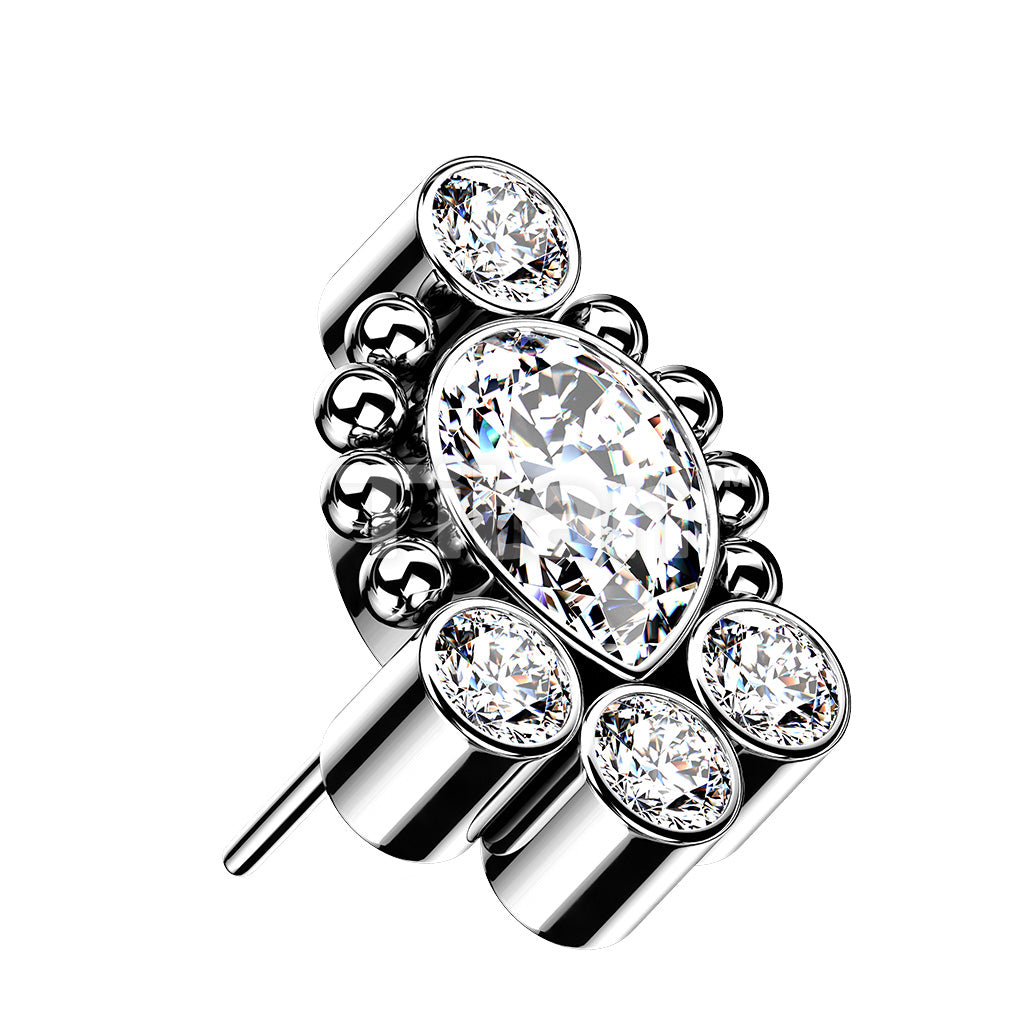 Implant Grade Titanium Threadless Push In Bezel Set CZ Cluster With... - Image 2