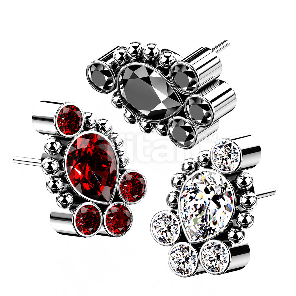 Implant Grade Titanium Threadless Push In Bezel Set CZ Cluster With...